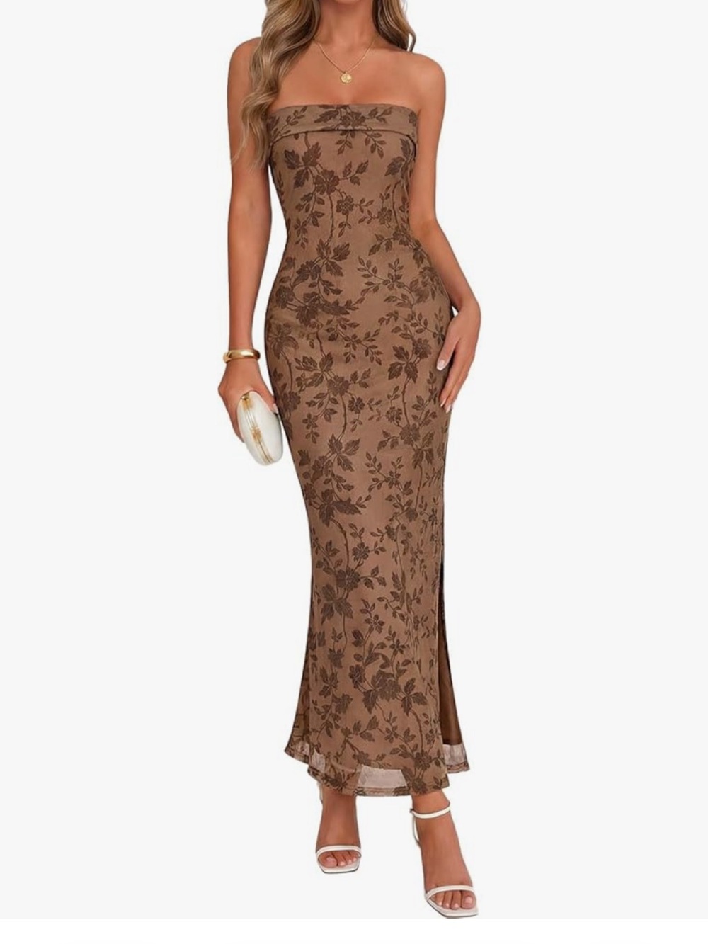 Merokeety strapless brown dress